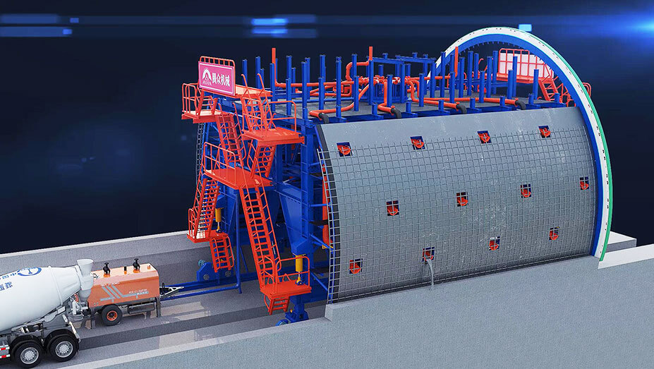 隧道二次襯砌施工設備三維動畫演示-滕眾機械